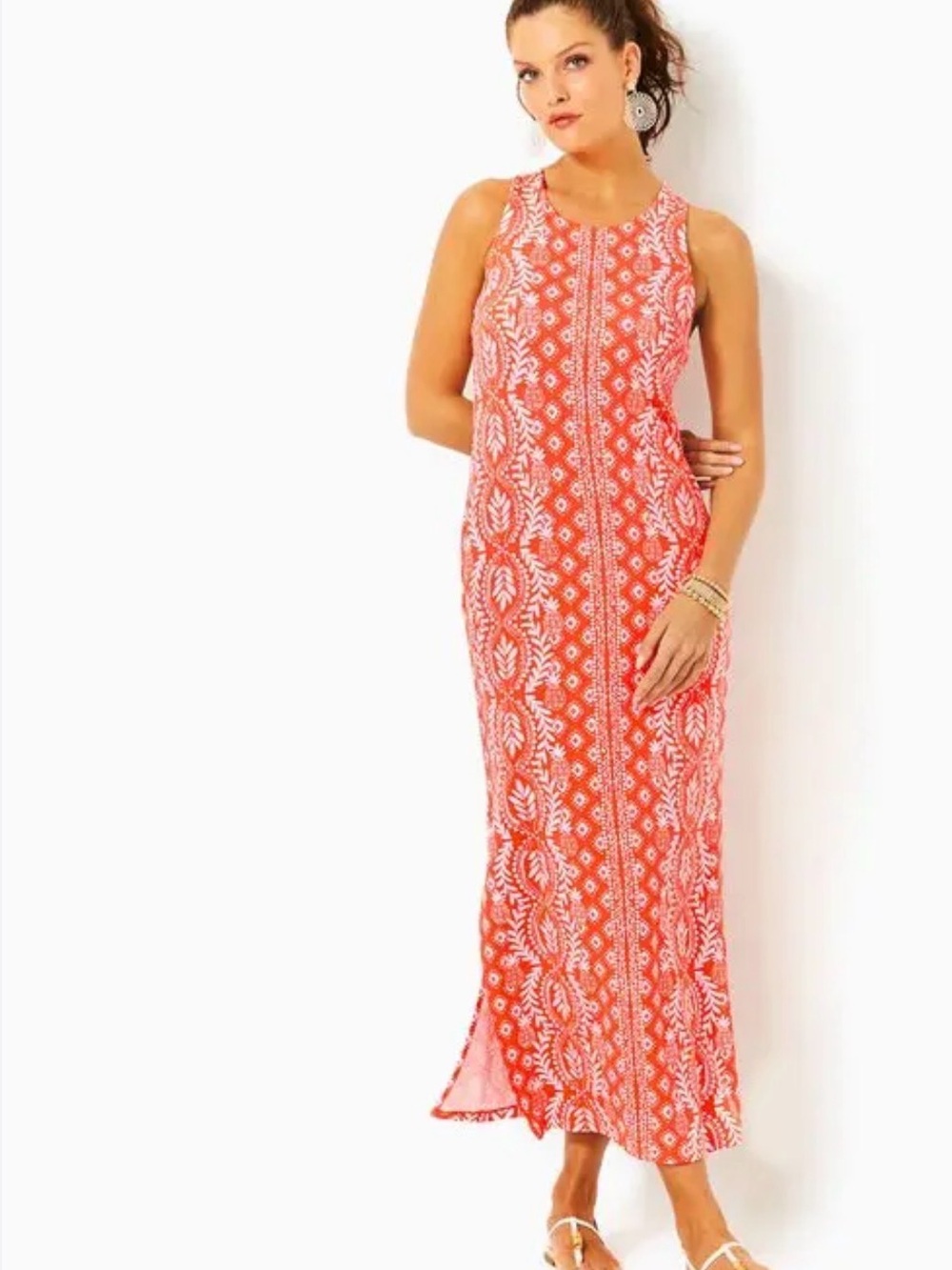 Lilly Pulitzer Coral and White Printed Sleeveless Maxi Dress